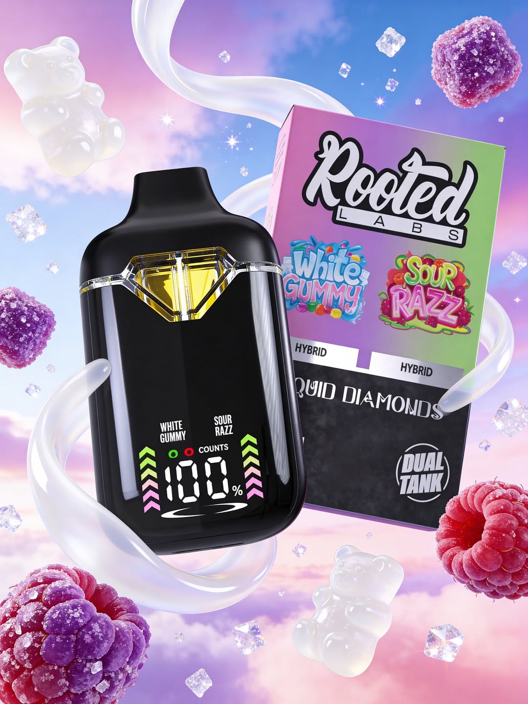 Premium Dual‑Tank Vape Pod Kit – White Gummy & Sour Razz | Rooted Labs Hybrid Flavor Premium Dual‑Tank Vape Pod Kit – White Gummy & Sour Razz | Rooted Labs Hybrid Flavor